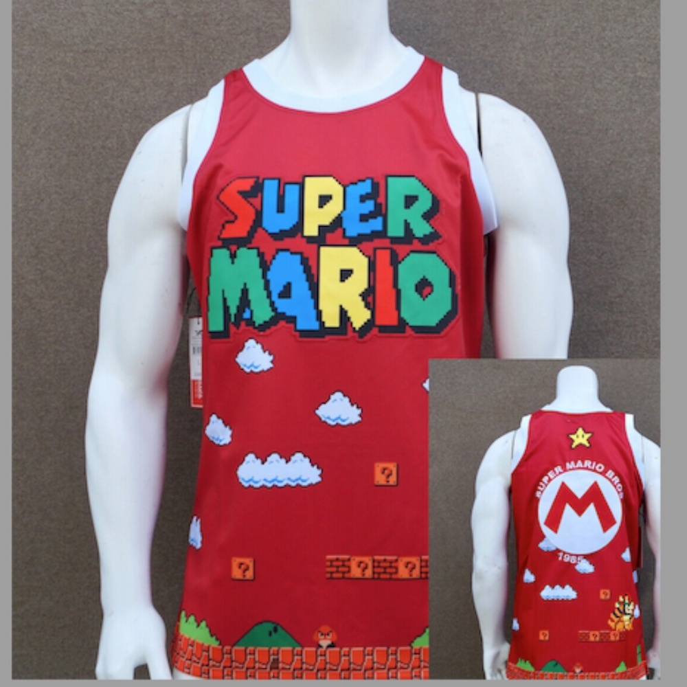 NEW Super Mario Red Men's Headgear Classics Embroidered Jersey